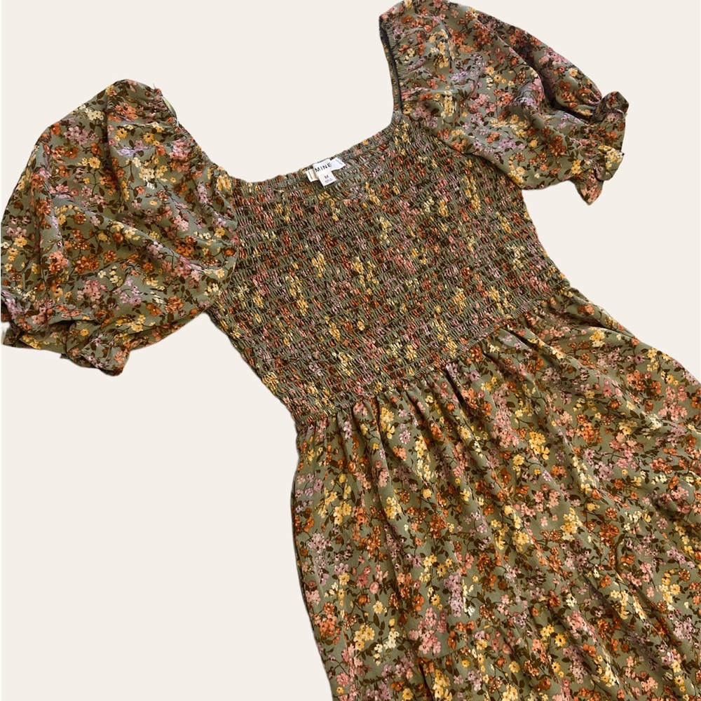 Boutique Smocked Floral Fall Midi Dress